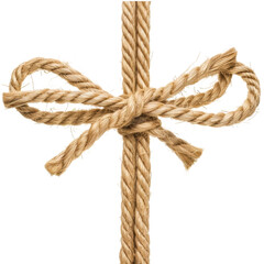Tied jute rope bow, rustic knot with natural fiber, decorative element