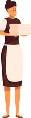 Smiling maid holding clean white towels, providing excellent service in hospitality industry