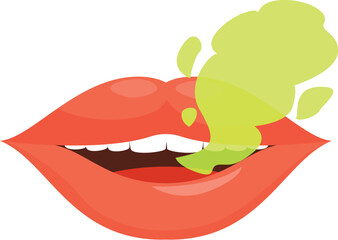 Cartoon illustration of open mouth exhaling bad breath with green cloud
