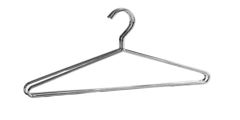 A simple, metal hanger, angled slightly