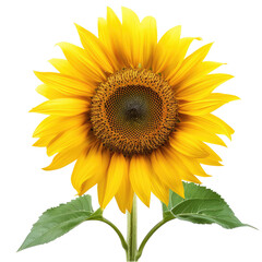 Fototapeta premium and keyword list.. Bright Sunflower Blooming with Leaves in Garden on a Clear Day.