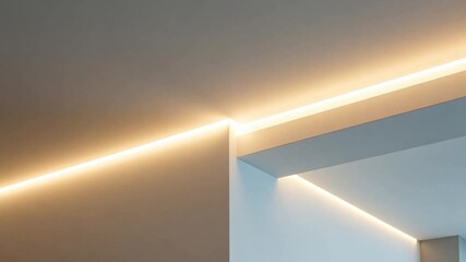 Illuminated room corner showing led strip lights on ceiling and wall for modern interior design - Powered by Adobe