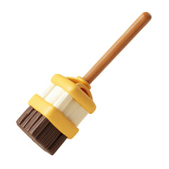 A stylized, cartoonish brush with a wooden handle.  Yellow and brown