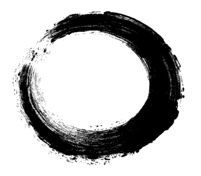 Abstract circular brushstroke, dark gray on black background, textured with subtle sparkles