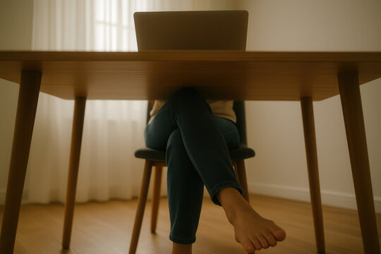 Freelancer at home office implementing work from anywhere policy minimalist environment indoor perspective