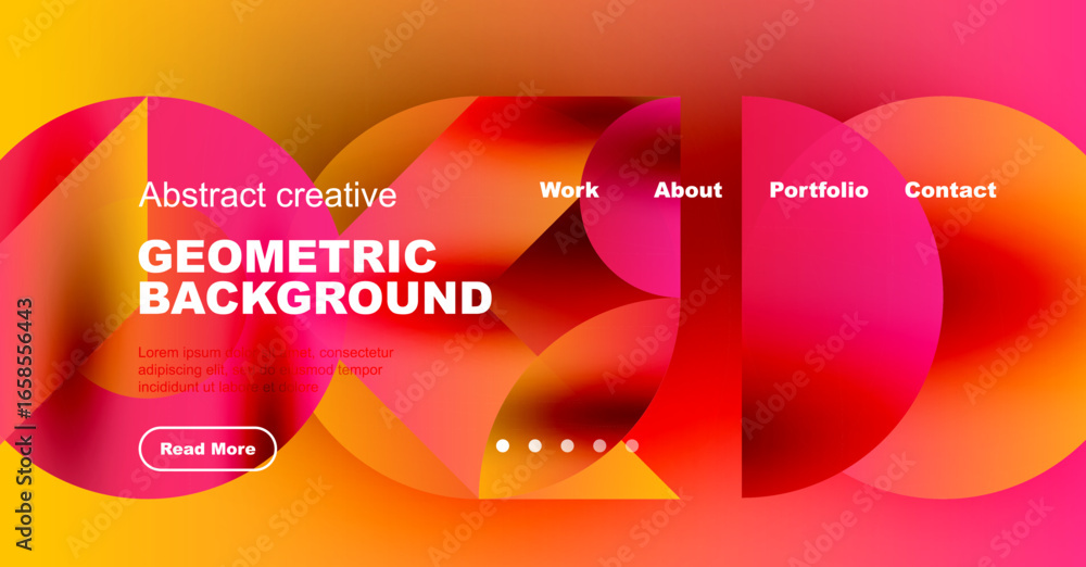 Poster vibrant abstract design. geometric shapes overlap, creating dynamic visual effect. text elements pre
