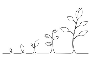 Growing plant one line art abstract botanical leaf minimalist style isolated outline design
