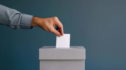 A hand is seen placing a ballot into a ballot box, emphasizing the importance of civic duty and participation in democratic processes