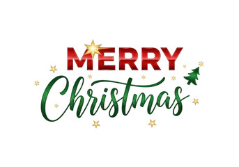 Fototapeta premium Festive merry christmas text isolated on transparent background, a perfect greeting card for holiday season celebration and winter new year