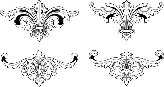 Ornate vintage decorative floral vector elements with elegant symmetrical design 