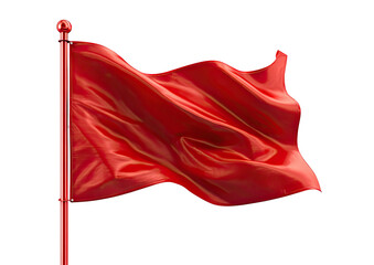 A vibrant, red flag billows in the wind, attached to a pole