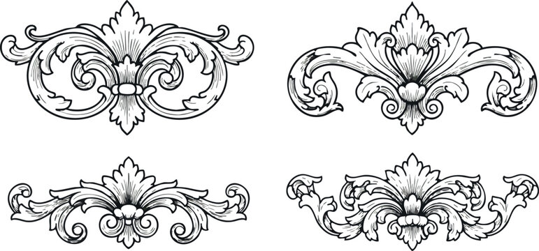 Vintage floral ornamental vector design elements with classic decorative scrolls and leaves 