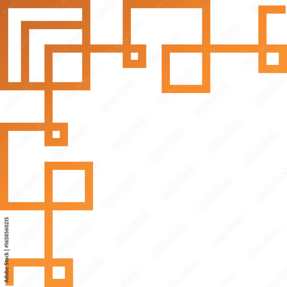 Poster abstract geometric corner frame connecting squares and rectangles with an orange gradient color sche