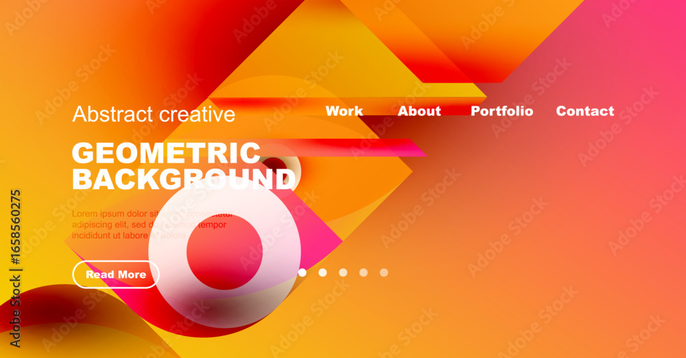 Poster abstract website design features vibrant orange, red gradients. geometric shapes, text elements pres