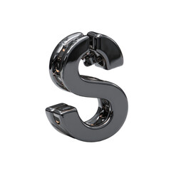 Bold, metallic, 3D rendered capital letter "S