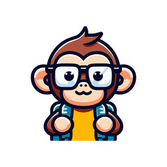 Fototapeta premium Smart Cartoon Monkey Student Character with Glasses and Backpack