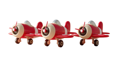 Three cartoon-style red airplanes in a row