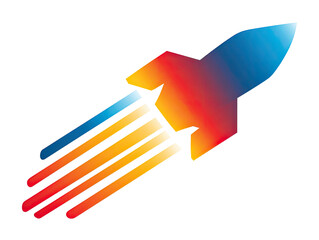 Colorful rocket icon with vibrant trails