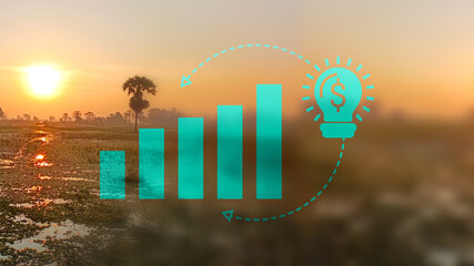 A bright financial future blooming like sunrise over a tranquil landscape. Investments and...
