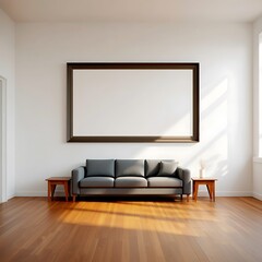 Minimalist Living Room Interior with Blank Frame Couch and Hardwood Floor for Mockup Presentation Display and Creative Home Decor Inspiration