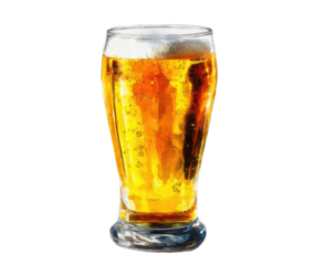 A full glass of light golden beer