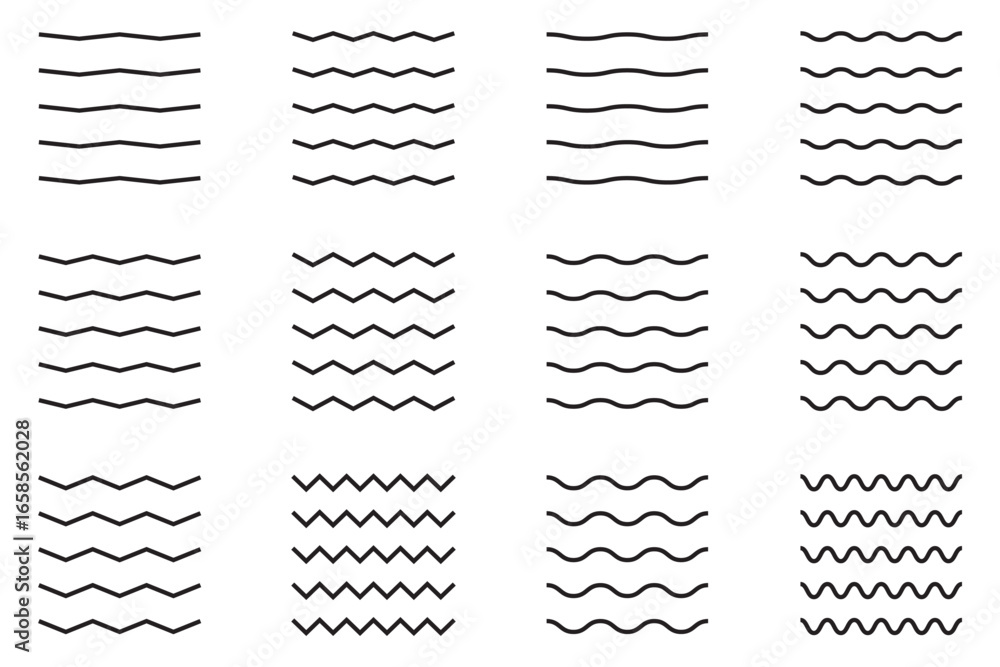 Poster waves line set. sea wave ornament pattern. set of wavy zigzag lines. wave thin line background. vect