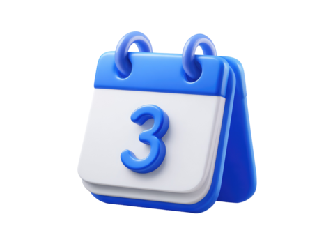 3D calendar icon, light blue, white