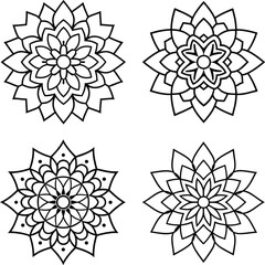 Obraz premium Mandala coloring page line art design set 