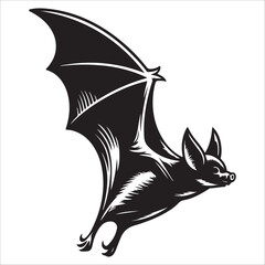 Bat Silhouette Vector Illustration: Dark Gothic Design Element,Dark,  Vintage Vector Halloween,,Graphic,Monochrome,Mysterious, and Stylized Design.