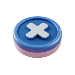 Obraz premium 3D rendered, button-like icon of a white 'X' sign. The button is a circle with a light blue top, a light purple/pink bottom, and a slightly raised, 3D effect