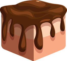 Sweet square dessert with flowing chocolate topping, perfect for bakery, pastry shop, or confectionery