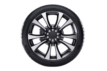 Fototapeta premium Sleek automotive tire with alloy rim, providing grip and style