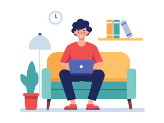 Person Sitting on a Sofa Working on a Laptop