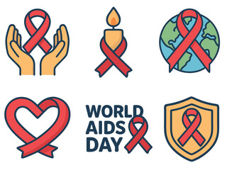 HIV and AIDS Awareness Icons – Red Ribbon, World AIDS Day, and Health Protection Illustration