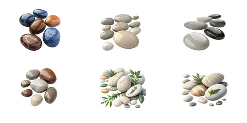 set of  smooth polished stones png file