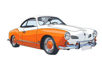 Obraz premium Classic two-tone car, orange and white. Side view, detailed design