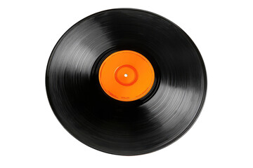 Obraz premium Close-up of a black vinyl record with an orange center label