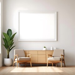 Modern Living Room Interior with Blank Frame for Artwork Natural Light and Comfortable Seating for Interior Design Mockups