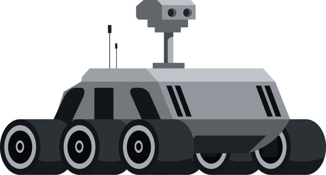 Futuristic rover traversing alien landscape, conducting scientific research and exploration