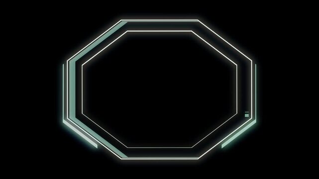 Animation of glowing neon octagon HUD frame, futuristic sci-fi interface design, cyberpunk digital display, perfect for VJ, video overlays, and technology projects.