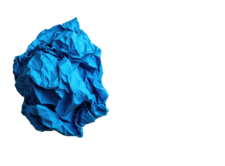 Crumpled blue paper sphere against black background