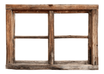 Aged wooden window frame, four panes