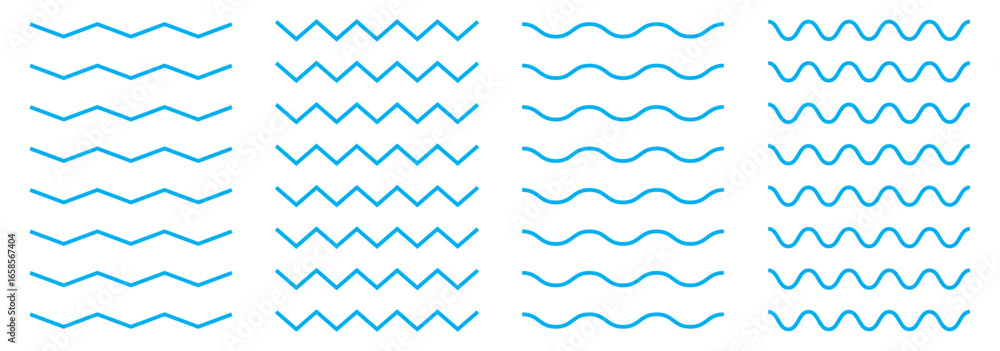 Poster vector zigzag lines. curvy lines collection. horizontal wave lines set. zig zag wiggly lines. wavy l