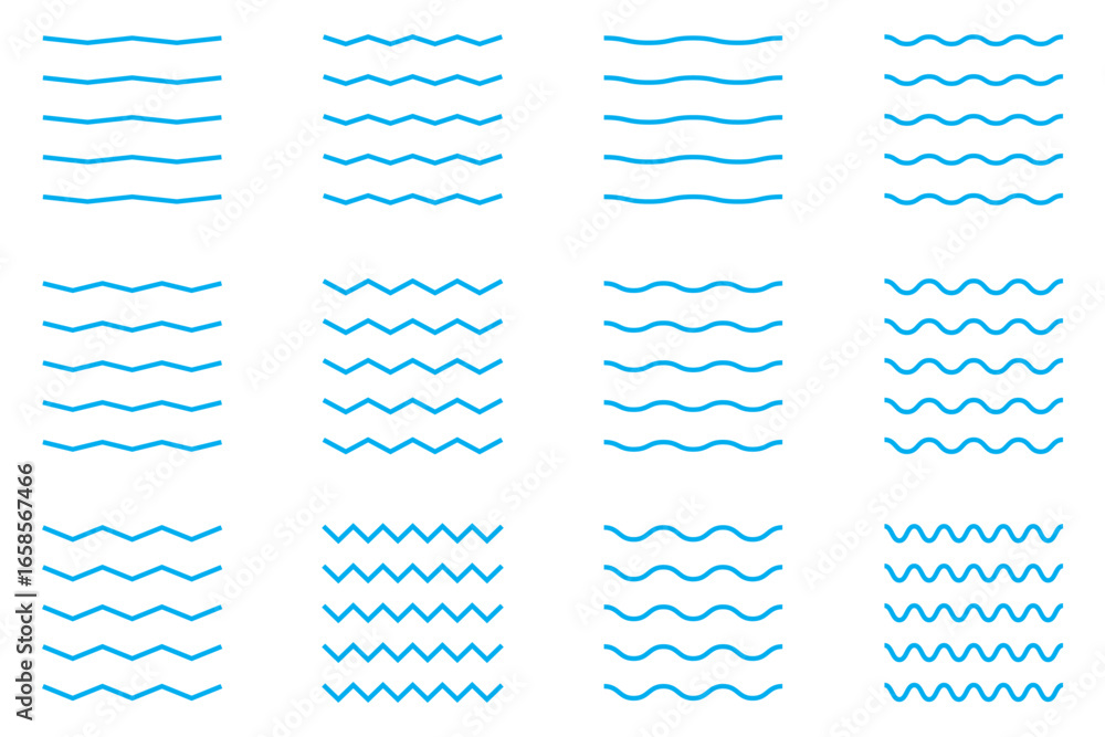 Poster vector zigzag lines. curvy lines collection. horizontal wave lines set. zig zag wiggly lines. wavy l