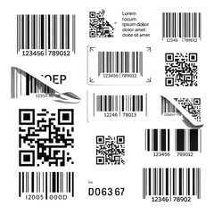 Collection of various barcodes and qr codes on white background