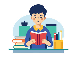 Student in the classroom reading book