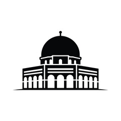 Silhouette of a grand domed building with arched colonnades