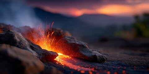 Volcanic Eruption with Bright Lava and Dramatic Clouds