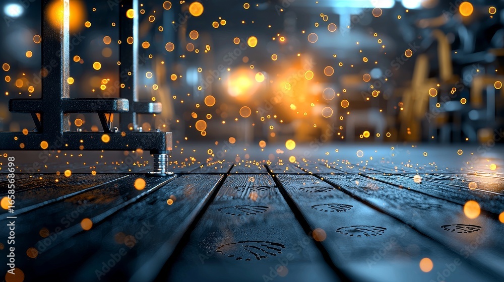 Poster Captivating sparkling lights in an industrial workspace dynamic atmosphere visual art close-up view abstract concept