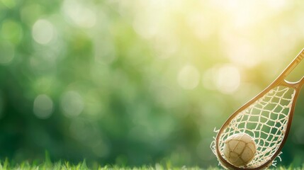 Lacrosse ball in net outdoor field sports action natural setting close-up view dynamic play